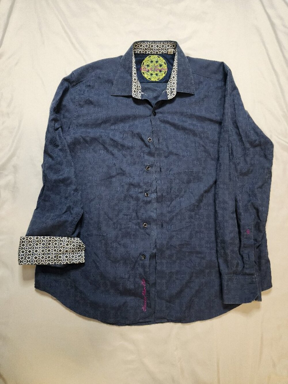 Robert Graham 2XL Classic Fit Blue Jacquard Flip Cuff Button Down Shirt